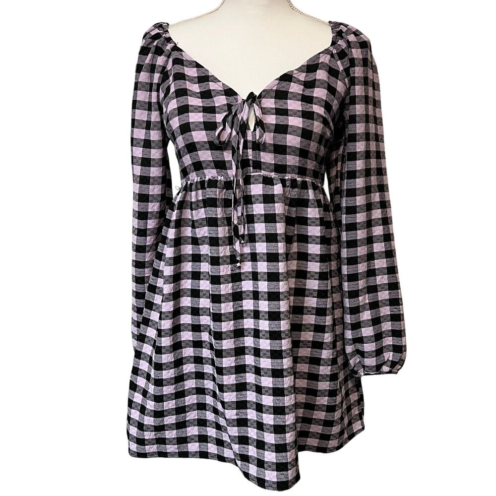 Wild Fable Women's Purple Gingham Check Long Sleeve Muse Dress - Medium - NWT